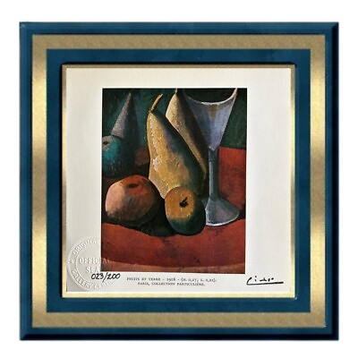 #ad Pablo Picasso Original Signed Print Hand Tipped Fruit and Wineglass 1908 $51.00