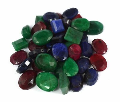 #ad Natural Faceted Emerald Ruby amp; Sapphire Mix Gemstones Lot Mix Cut 100 Ct 7 Pcs $20.69