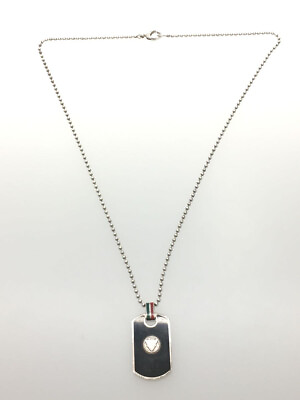 #ad GUCCI Dog Tag Necklace Pendant Plate Chain Charm Silver Accessory Jewelry Men#x27;s $279.29