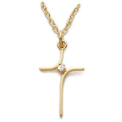 #ad Gold Tone Sterling Silver Curved Cross Features 18in Long Chain Comes Gift Boxed $79.99