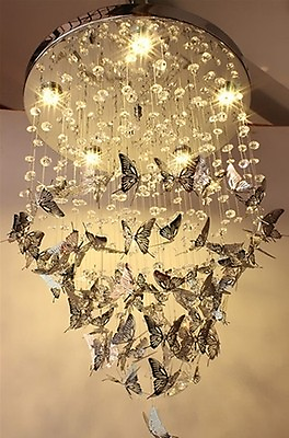 #ad Modern Chrome Butterfly Crystal Chandelier LED Pendant Lamp Ceiling Lighting New $185.99