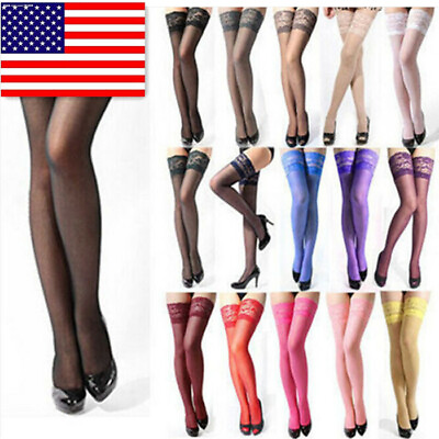 #ad USA Fashion Lady#x27;s Lace Top Stay Up Thigh High Stockings Woman Pantyhose Socks $5.54
