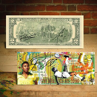 #ad PELE Soccer Bicycle Kick The King $2 U.S. Bill Art HAND SIGNED by Artist RENCY $26.00