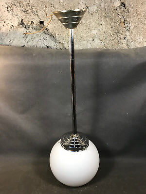 #ad Antique Chandelier Suspension Globe Glass White And Support Chrome Vintage 1950 $103.71