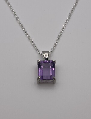 #ad Amethyst Pendant Emerald Cut 925 Sterling Silver Necklace $125.00