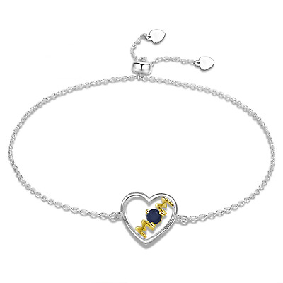 #ad Birthstone Gemstone Bracelet 925 Sterling Silver Love Mom Heart Shape Bangle $39.36