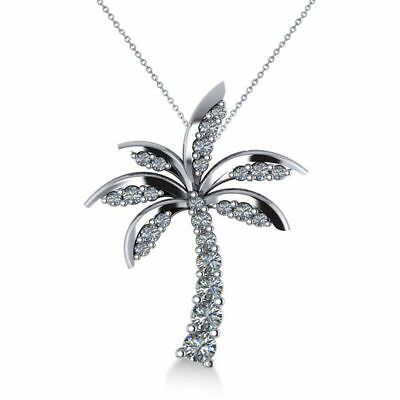 #ad 1Ct Moissanite Round Beauty Palm Tree Pendant Necklace Real 925 Sterling Silver $164.89