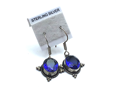 #ad Vintage Sterling Earrings Tested Synthetic Sapphire Bali Pierced NO OFFERS $14.00