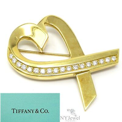#ad NYJEWEL Tiffany amp; Co. 18K Gold Paloma Picasso Loving Heart Diamond Pin Brooch $3950.00