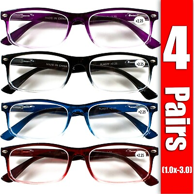 #ad #ad 4 Pair Rectangular Spring Hinge Power Reading Reader Glasses For Mens Womens 1 3 $12.49