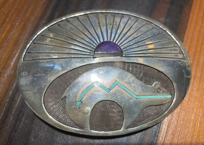 #ad Navajo Vintage Buckle Artist Larry M. Chavez Sterling Stone Inlay Turquoise $655.00