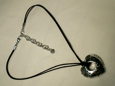#ad ...BRIGHTON...Silver Tone Puffed Heart Black Cord Necklace... $14.97