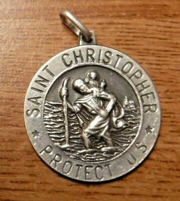 #ad Large Catholic Medal of St Christopher Sterling Silver #16 $48.80