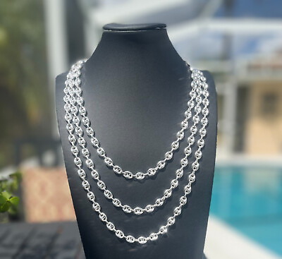 #ad 925 Sterling Silver 8mm Puffed Mariner Link Chain Necklace made in Italy $100.00