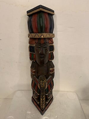 #ad Vintage Wooden Totem 14” Handmade Hand Painted RARE Solid Wood See All Photos $17.50