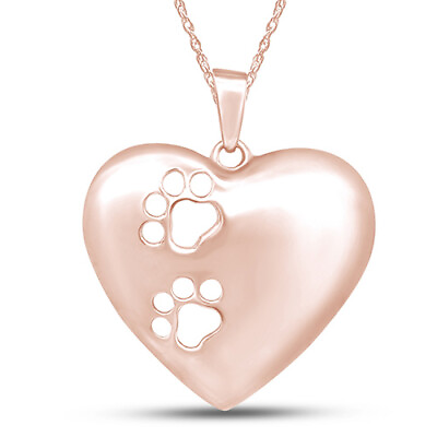 #ad Paw Print Heart Pendant 18quot; Necklace 14K Rose Gold Plated 925 Sterling Silver $53.35