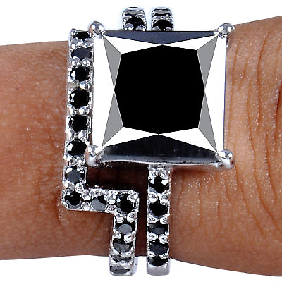 #ad 5.53Ct Black Color Moissanite Diamond Princess 925 Silver Bridal Ring Size 7 $99.99