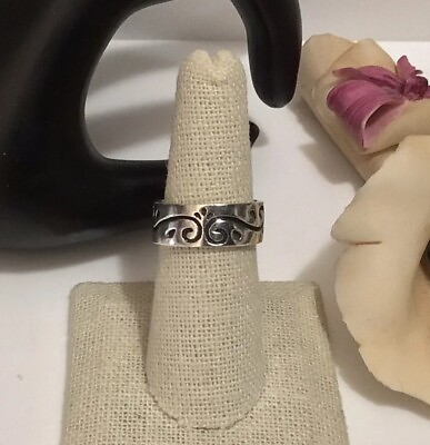 #ad VTG Stamped 925 Sterling Silver 8mm Scrolled amp; Dotted Band Ring Sz 7 EUC 7g $22.95