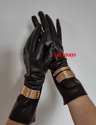 #ad ZARA WOMAN NEW BLACK LEATHER GLOVES WITH BANGLE SIZE M REF. 3920 277 $79.99
