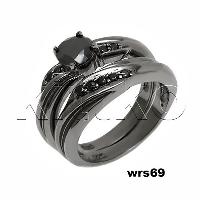 #ad Nickel Free Black 925 Sterling Silver Bridal Engagement Ring amp; Wedding Rings Set $25.86