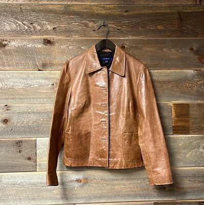 #ad Vintage Women#x27;s J Crew Leather Brown Leather Jacket 90’s Vintage Y2K Medium $79.99
