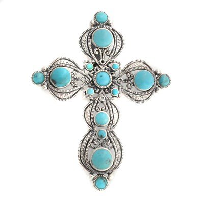 #ad QVC Bold Turquoise Sterling Cross Enhancer with Magnetic Bail $298 $174.79