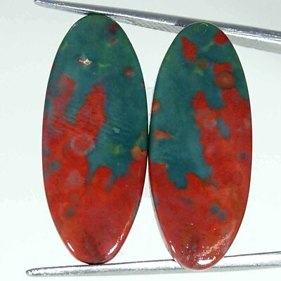 #ad 20.70 Cts African Bloodstone Loose Gemstone Oval Cabochon Pair Natural 11x27x3mm $6.99