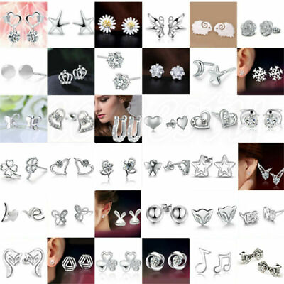#ad Women 925 Silver Crystal Rhinestone Ear Stud Drop Earrings Fashion Jewelry C $3.02