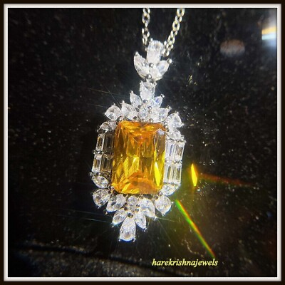 #ad Lab Created 2CT Radiant Cut Yellow Diamond Attractive Pendant 14K White Gold FN $138.50