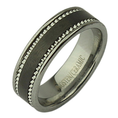 #ad 7mm Nickel Free Tungsten amp; Ceramic Black patterned Ring GBP 89.99