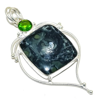 #ad Galaxy Jasper Peridot Gemstone Ethnic 925 Sterling Silver Jewelry Pendant 2.8quot; $5.99