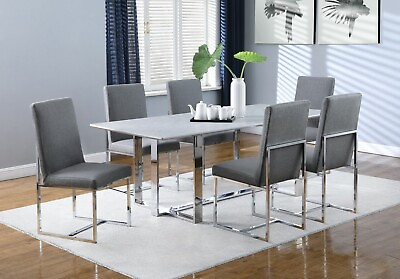 Contemporary Dining Set Faux Marble Glass Table Chairs Chrome Annika 109401 $1899.99