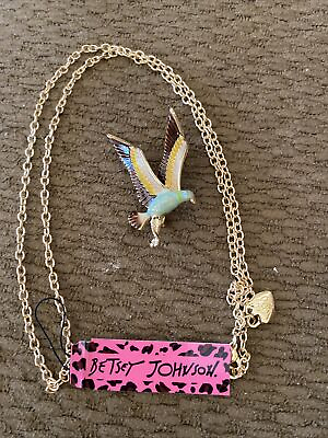 #ad New Betsey Johnson Colorful Bird Pendant Necklace Chain Brooch $13.00