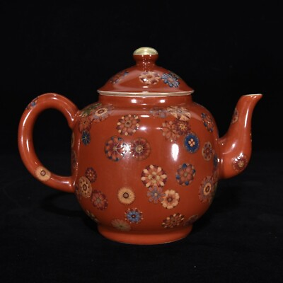 #ad 6.7quot; Qing dynasty yongzheng mark Porcelain red famille rose ball flower Teapot $436.79