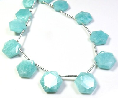 #ad Natural Blue Amazonite Hexagon Faceted Gemstone Beads 12 mm 83 Cts Jewel GV 2870 $17.49