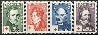 #ad Finland 1948 Red Cross Poets and composers set VF MNH Mi 349 352 $1.15