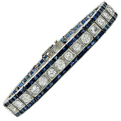 #ad Vintage Art Deco Style Inspired CZ amp; Blue Sapphire Line 925 Silver Bracelet $369.72