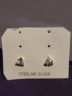 #ad Sterling Silver Stud Earrings Blue Opal Gem Stones $15.00