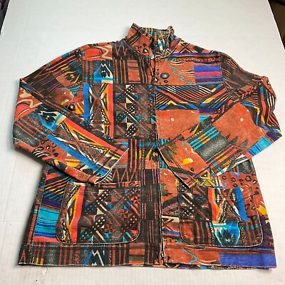 #ad Chicos Cotton Full Zip Jacket Tribal Art To Wear Long Sleeve Outerwear 1 MEDIUM $19.99