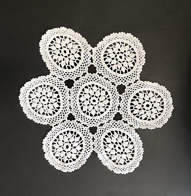 #ad VTG Estate Hand Crocheted Doilie Doilly White Lace Round 16” Cottage Core $5.25