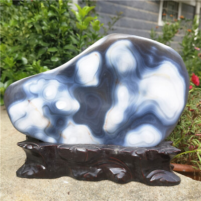 #ad 2.96Kg Beautiful natural agate rough polished home decoration samplesstand o966 $199.99