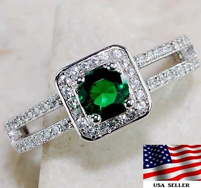 #ad 2CT Emerald Quartz amp; White Topaz 925 Sterling Silver Ring Jewelry Sz 6 UB2 3 $32.99