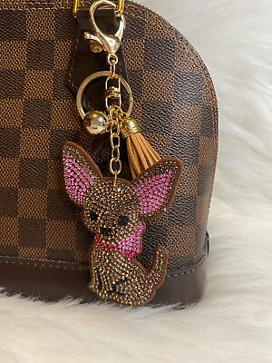 #ad Chihuahua Keychain Bag Charm Crystal Bling Brown Tan Tassel New Handmade Gift $12.99