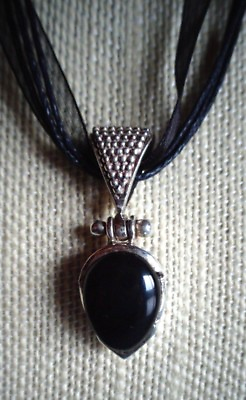 #ad BEAUTIFUL STERLING SILVER PENDANT WITH A TEAR DROP DARK BROWN GEMSTONE $28.99