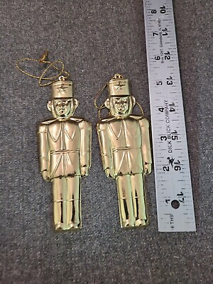 #ad 2 Gold Brass Color Metal TOY SOLDIERS Christmas Ornament 5quot; $9.38