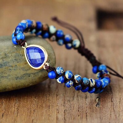 #ad Lapis Lazuli Gemstone Beaded Women Healing Balance Reiki Handmade Bracelet Gifts $12.50