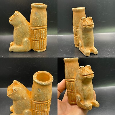 #ad Antique Quality Near Eastern Ancient Stone Carved Rhytun Vasel With Animal Head $270.00