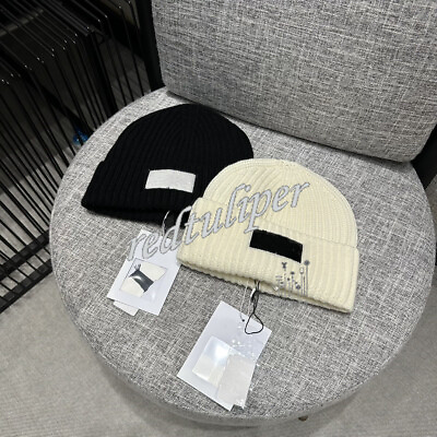 #ad 2023 Autumn Winter New Wool Knitted Cold Hat Beige Black $74.00