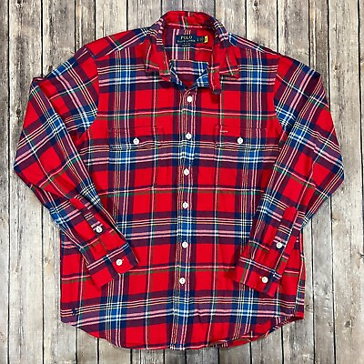 #ad Polo Ralph Lauren Flannel Long Sleeve Button Shirt Large Mens Red Plaid Pony $24.95
