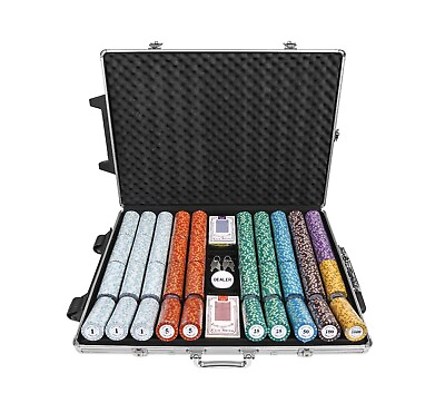 #ad 1000 Piece 14 gram Clay Monte Carlo Casino Poker Chip Set With Rolling Case $212.49